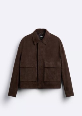 Zara Men's Suede Chocolate Brown Cropped Jacket UK
