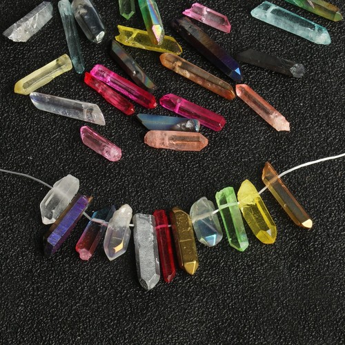60PCS Natural Quartz Crystal Stick Spikes Points Loose Beads Jewelry Making DIY - Picture 5 of 45