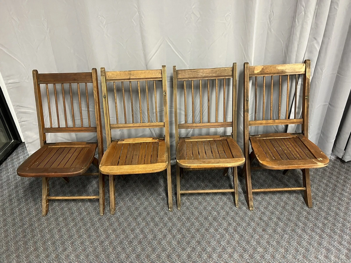 Vintage Wood FOLDING CHAIR SET dining wedding church slat primitive country lot