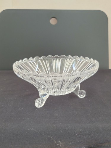 Footed Candy Potpourri Dish Clear Ribbed Glass Scalloped Rim | Vintage - Picture 6 of 8