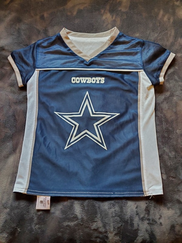 NFL Flag Boys Cowboys T Shirt Blue White V Neck Reversible Size S
