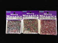 3 Packages of Halcraft Micro Mosaics Glass Bead Mix Holiday Silver Gold Red