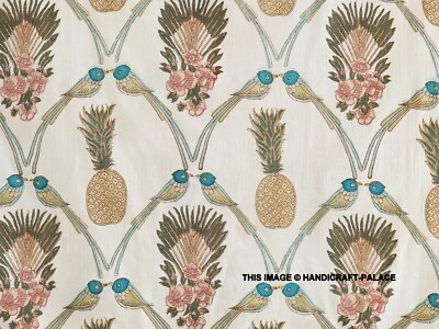 Pure Cotton 3 Yard Pineapple Bird Print Indian Fabric Running Hand Block Printed