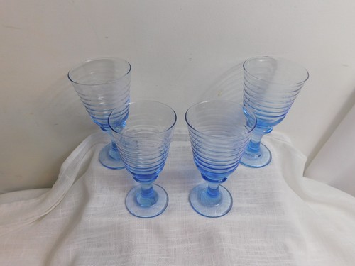i4 - Libbey Glass USA Sirrus Blue Wine Glasses Lot of 4 - Picture 2 of 4
