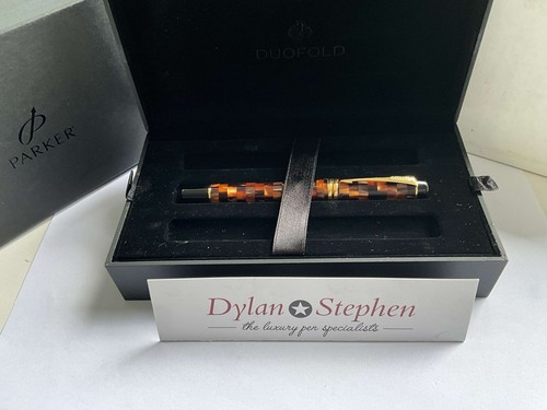 Parker Duofold Centennial Amber Checkered fountain pen 18K EF gold nib NEW - Foto 7 di 7