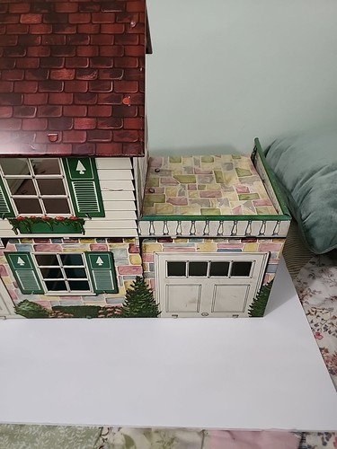 Vintage 1950er Jahre Marx Litho Metall Blech Puppenhaus möbliert mit extra Material - Bild 2 von 16