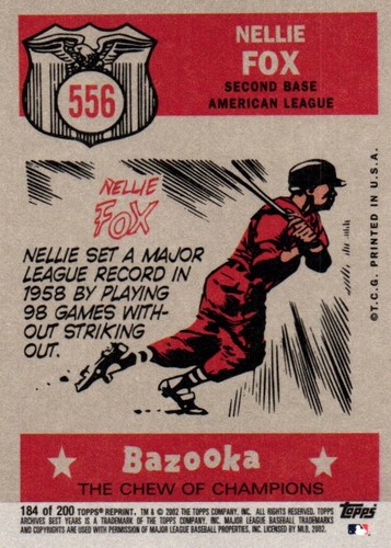 Tarjeta coleccionable 2002 Topps Archives - Nellie Fox #556 - Imagen 2 de 2