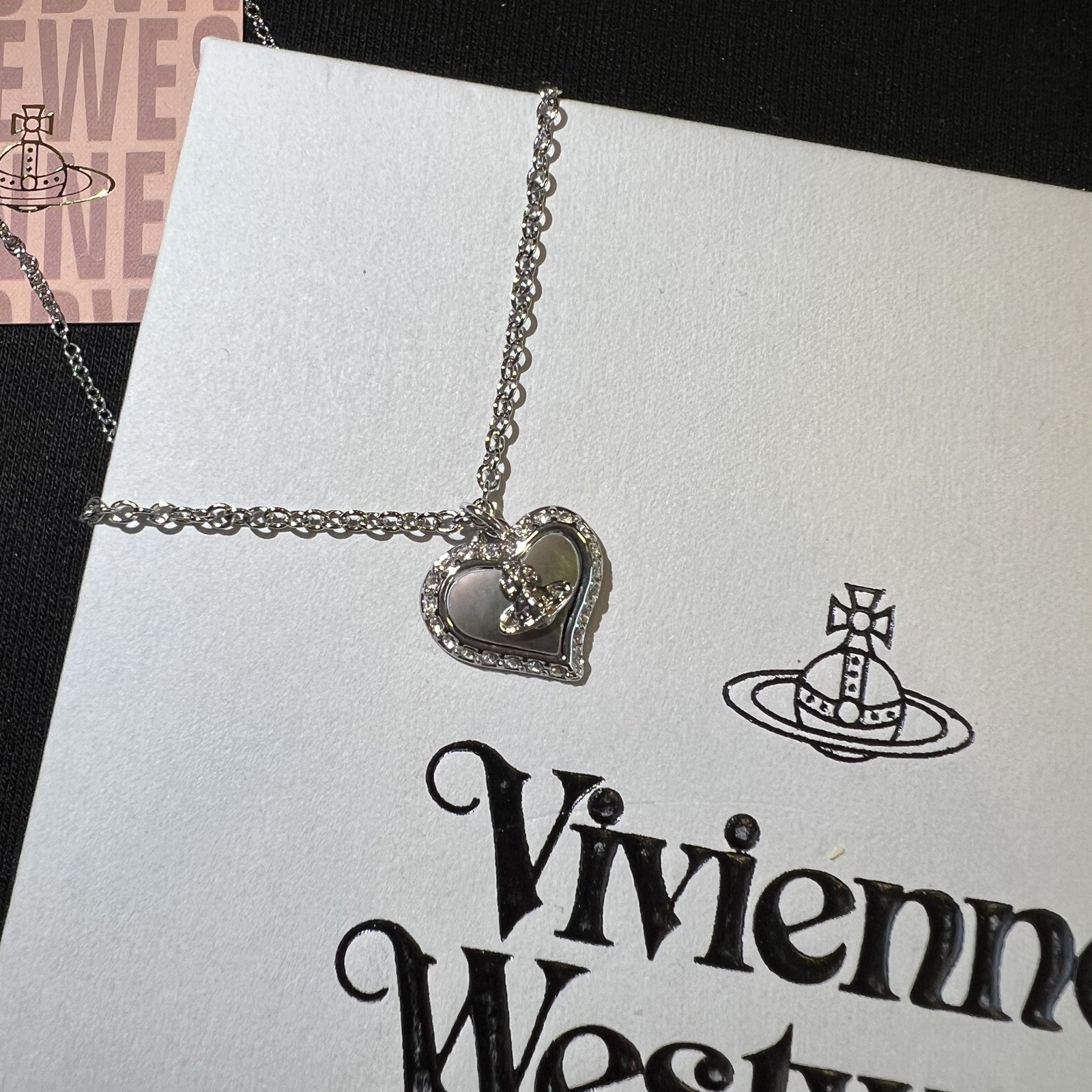 Vivienne Westwood Nana Mother Pearl Heart Silver Tone Necklace 34cm