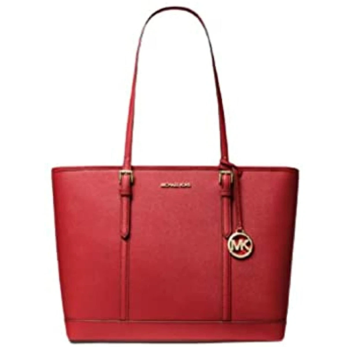 MICHAEL KORS JET SET TRAVEL LARGE TOP ZIP SHOULDER TOTE LEATHER BAG RED  FLAME 194900033685 