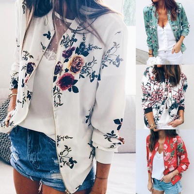 Zipper Up Bomber Jacket Womens Ladies Retro Rivet Casual Coat Outwear