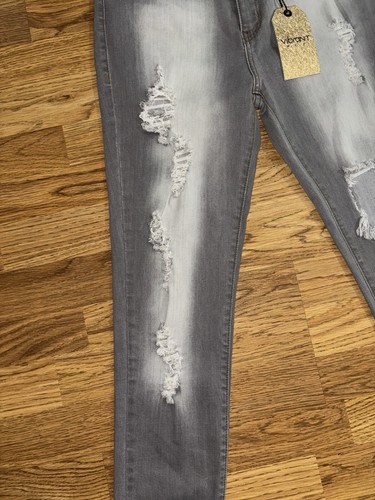 Lebhafte MIU Distressed grau Skinny Jeans Junior Größe 13 offene Löcher Bündchen Neu mit Etikett - Bild 9 von 22