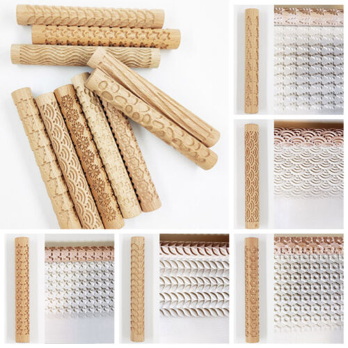 Wooden Texture Mud Pressed Roller Rod Embossed Polymer Clay Rolling Pin DIY - Afbeelding 1 van 22