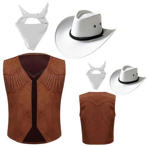 iiniim Cowboy Costume for Kids Fancy Dress Vest with Cowboy Hat Bandana AU - Picture 31 of 99