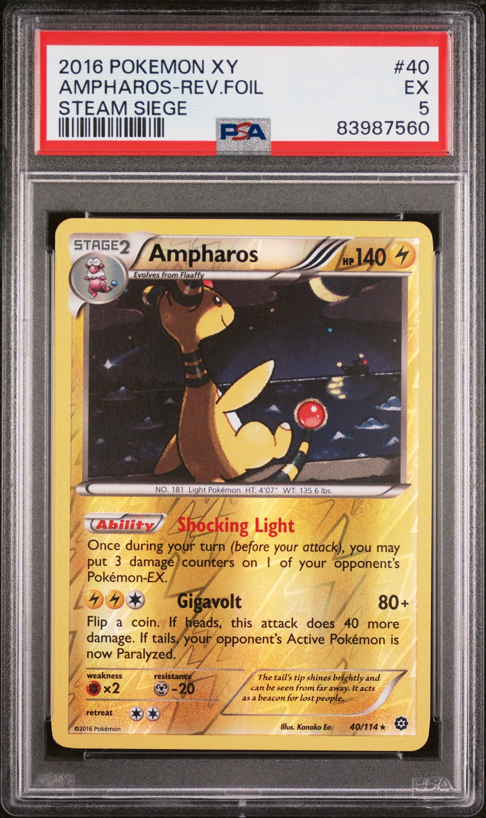 2016 Pokemon XY Steam Siege #40 Ampharos Reverse Holo - PSA 5