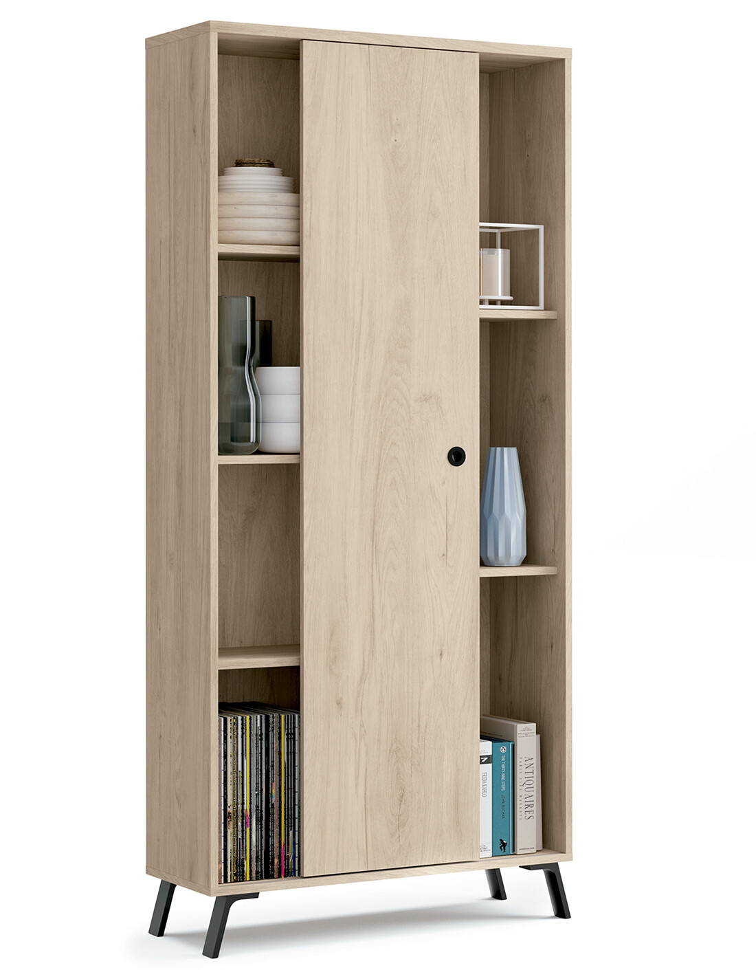 Estanteria Libreria con puerta corredera de color Roble Aurora 180 x 80 x 30 cm