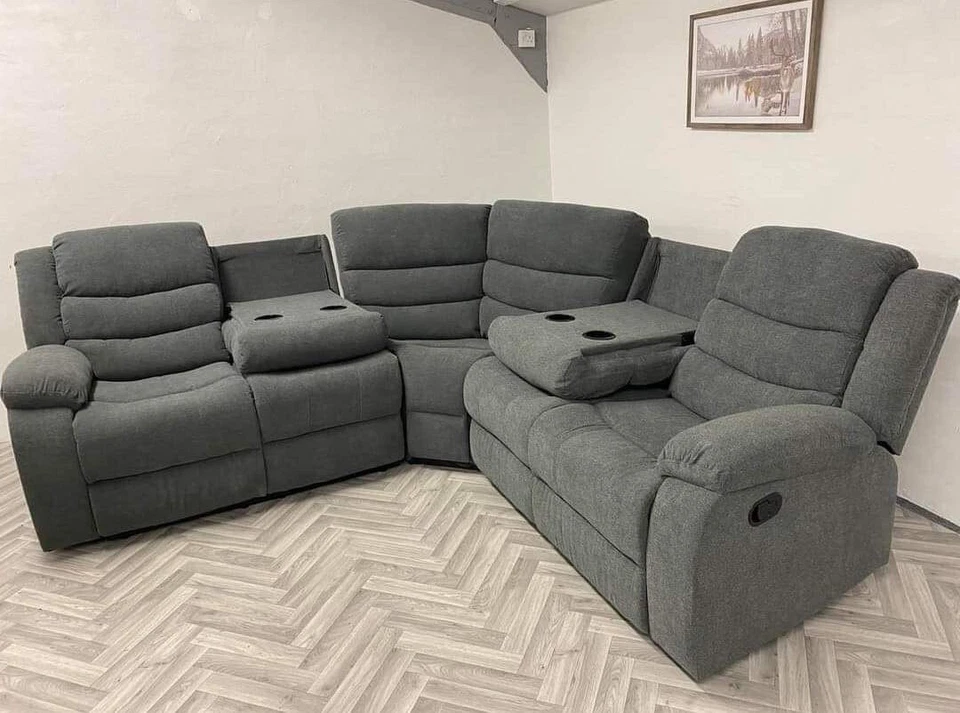 BRAND NEW! | Roma | Grey | Fabric Corner Recliner Sofa With Cupholders |  - Image 2 of 2
