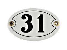 Emaille Hausnummer OVAL Nr. 31 WEIß-SCHWARZ Türschild Hausschild Schild Email