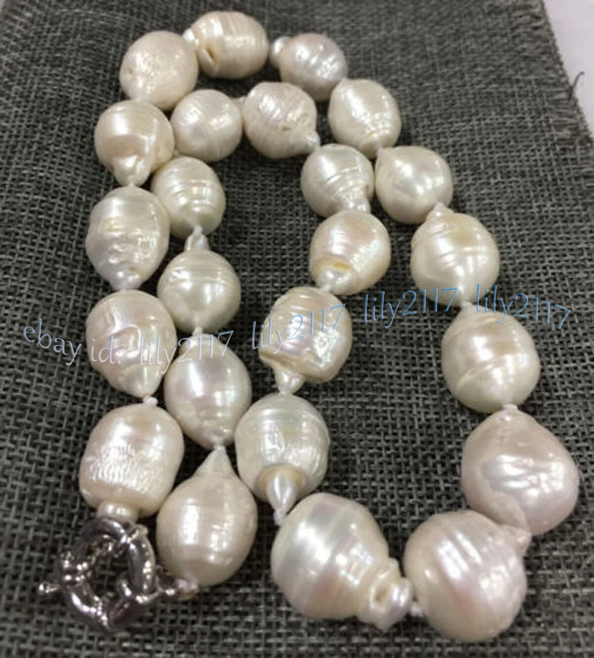 RARE HUGE 15x20MM WHITE SOUTH SEA BAROQUE KESHI PEARL NECKLACE 14-36" - Image 2 of 4
