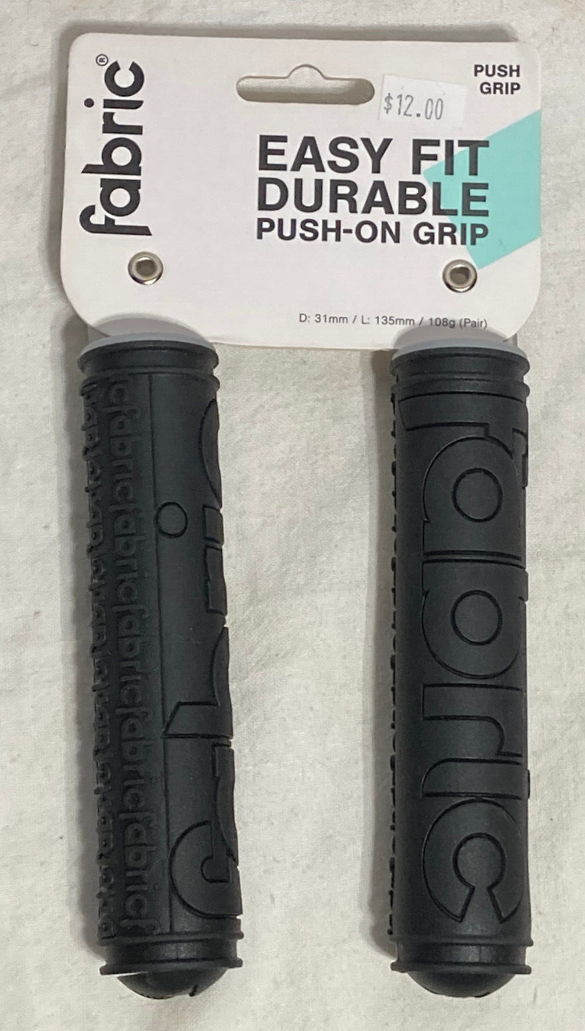 Fabric Easy Fit Durable push-on kraton Rubber Bike Grips.  Black 135mm