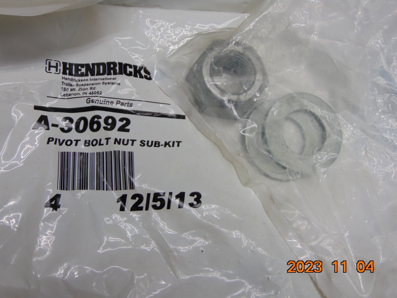 Hendrickson Pivot Bolt Nut SubKit A30692 eBay
