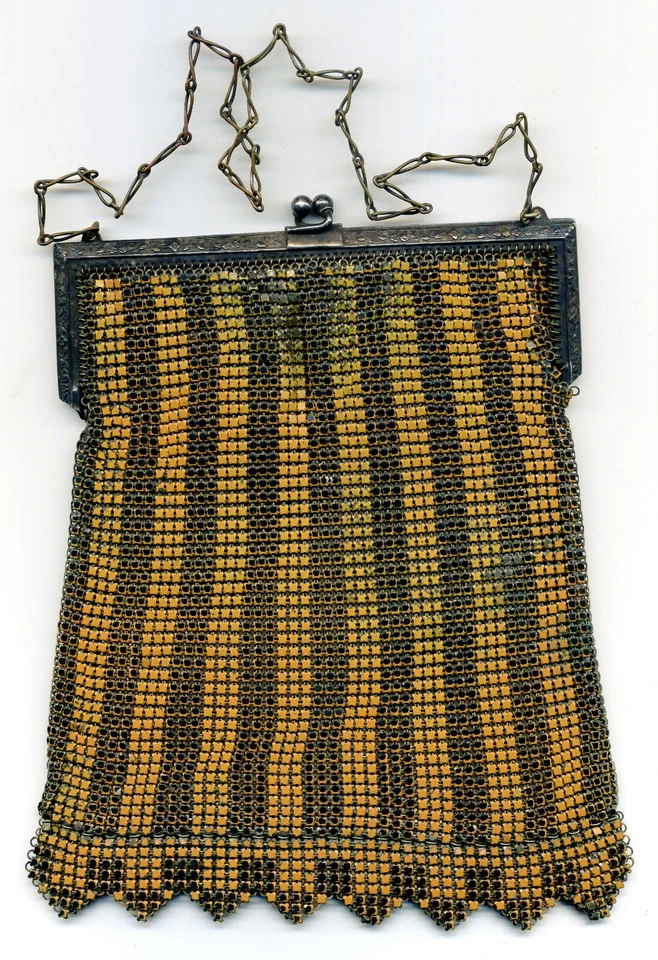 Bolsa de noite vintage Art Deco esmalte pintado metal malha beijo trava flapper - Imagem 2 de 2