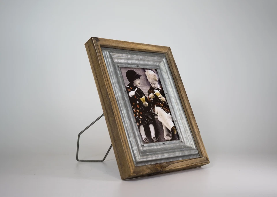 4x6" Picture Photo Frame, Wood & Metal Desk Table Top Display Wall Hanging Decor - Image 2 of 3