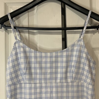 John Galt Brandy Melville White/Blue Flannel Plaid Colleen Mini Dress  OS/Small | eBay