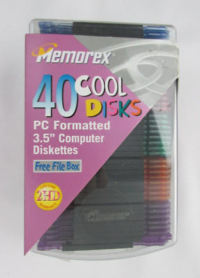 Memorex 40 Cool Disks PC Formatted 3.5'' Computer Diskettes w/Free File Box