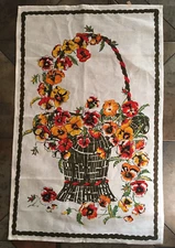 VINTAGE FLAX LINEN Kitchen Towel 17.5" x 28" Floral Made in Latvia. NEW