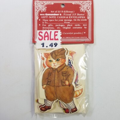 Vtg Die Cut Kitty Cucumber J.P. Buster Cat Gift Note Cards 12 New in Package