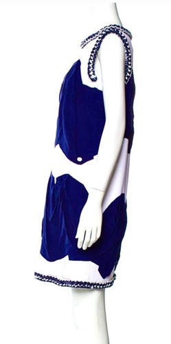 Chanel 2014 Blue White Mini A Line Top Tweed Shirt work Dress 34 36 38 2 4 6 S M - Picture 11 of 24