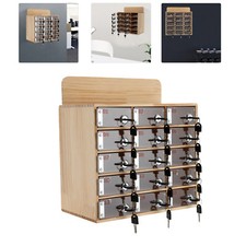 15 Slots Wood Cell Phone Locker Box Storage Cabinet Pocket with Keys NEW 