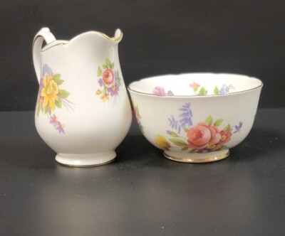 Vintage Melba Bone China Made In England, Creamer Sugar with Pink  Purple