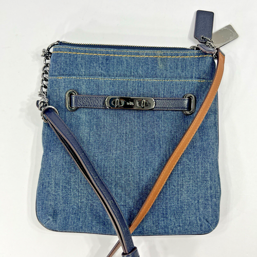 COACH Swagger Swingpack Crossbody Bag Denim with Blue Leather - Picture 3 of 13
