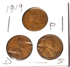 1919 P, D, S Lincoln Wheat Cent, Penny, Fine
