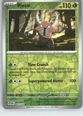 Pinsir 003/167 Common Twilight Masquerade Pokemon Reverse Holo Near Mint