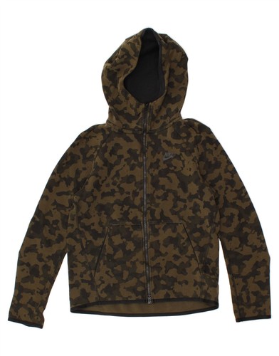 NIKE Hombres Gráfico Cremallera Sudadera con Capucha Suéter XS Caqui Camuflaje Algodón CA30