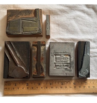 Vintage Assorted (6) Printing Blocks Lot Metal Wood Letterpress - Random 2 