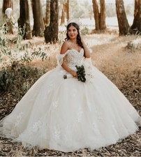 Princess Ivory Wedding Dresses Off Shoulders Ball Gown Lace Country Castle Brida