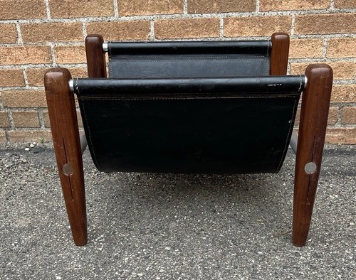 Vintage Rosewood Leather Chrome Magazine/ Log Rack Mid Century Modern - Picture 5 of 24