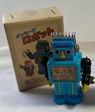 Fuji Rock Wind-Up Tinplate Robot Made in Japan Blue With Box Collectible