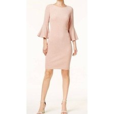 Calvin Klein Women Blush Pink Bell Sleeve Sheath Dress Button Accent Size 2