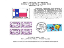 B60 Texanex '83 BEP Souvenir Card Sc2033 3c Republic of Texas Blk4 Visitors Cxl