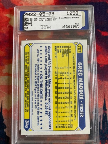 1987 Topps Traded Tiffany Greg Maddux Rookie Card PSA 10 - Picture 2 of 2