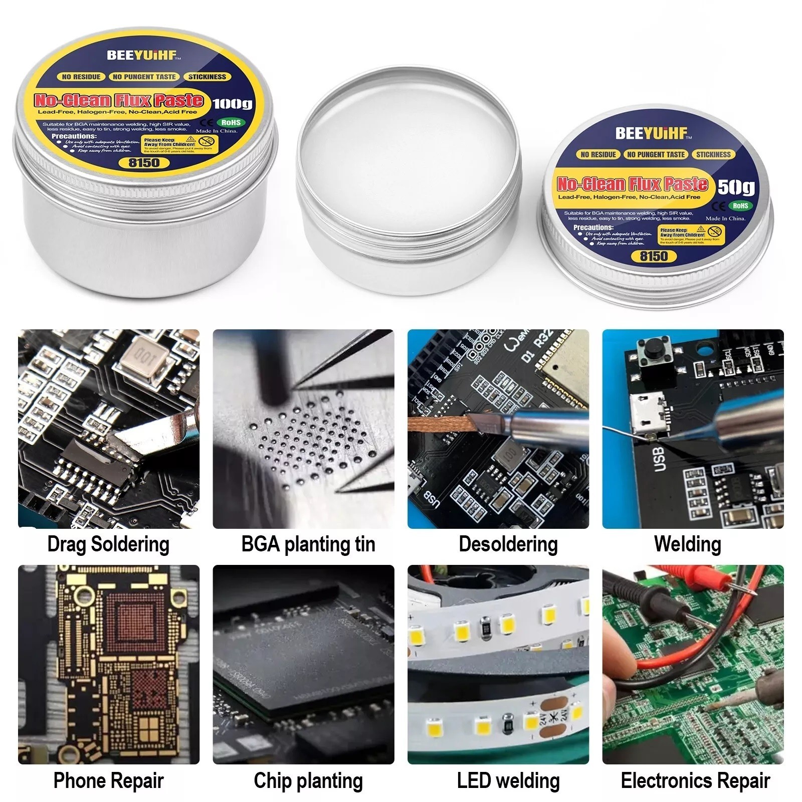 No-Clean Soldering Flux Paste for Electronics SMD IC CPU IC LED 2X Wire