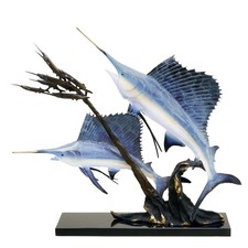 Sailfish Going After Ballyhoo Brass Statue