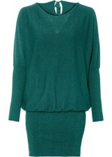 Strickkleid mit Bindeband Gr. 44/46 Petrol Damen Glitzer-Kleid Minikleid Neu*