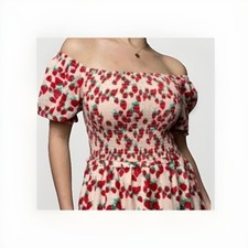Maxi Vestido Betsey Johnson - BLUSH Strawberry Fields Mujer S Pequeño Rosa Rojo