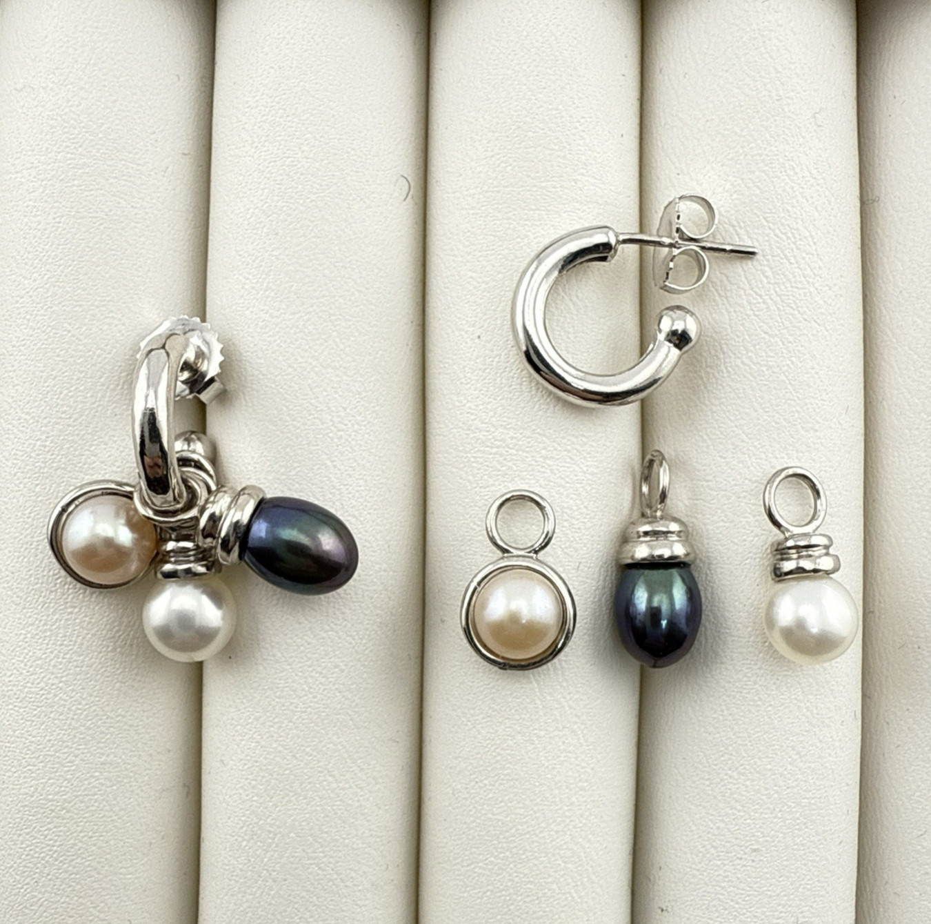 Honora Pearl Earrings Interchangeable 3 Charms Hoop Sterling Silver Dangle Drop