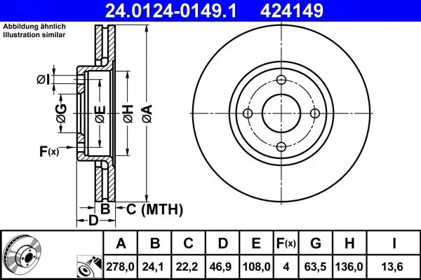 2x Disque de frein ventilé 24.0124-0149.1 ATE pour FORD MONDEO I SCORPIO II - Photo 1/4